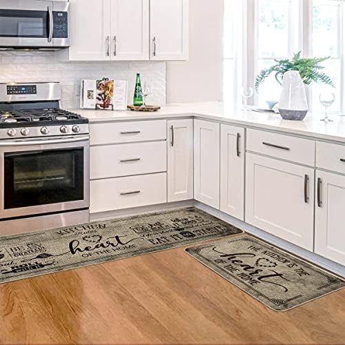 Artoid Mode Kitchen Quotes Kitchen Mats Set of 2, Seasonal The Heart of The Home Cooking Sets Holiday Party Low-Profile Floor Mat for Home - 17x29 and 17x59 Inch