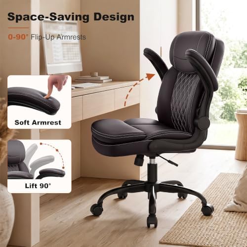Leather Office Chair, Computer Desk Chair with Dual Back Support