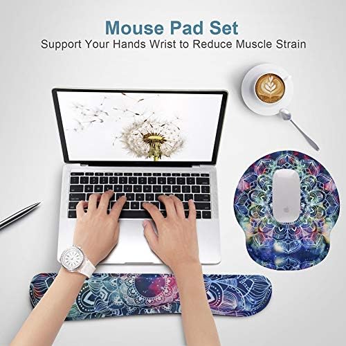 Keyboard Wrist Rest Pad and Mouse pad with Wrist Rest Support Set, Non Slip Rubber Base Wrist Support Mousepad with Ergonomic Comfy Gel Memory Foam for Home Office Efficient Working（Mandala Art)