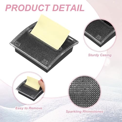 PATIKIL Stick Note Pad Holders, 4 x 4 Inches Rhinestone Sticky Note Dispenser Memo Pad Holder Office Desk Organizer Supplies for Office Home Desk Organization, Black