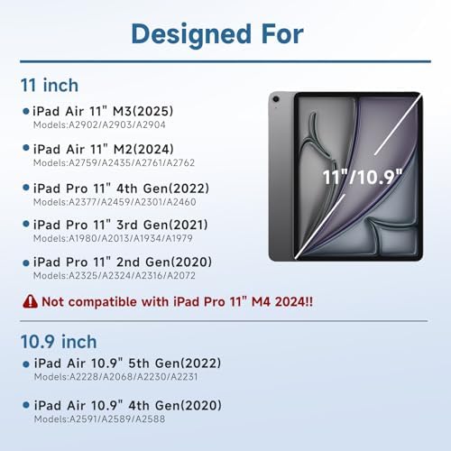 Keyboard case for ipad Air 11 inch(M2 2024)/10.9 Inch Air 5th 4th Generation & iPad Pro 11 inch (1st/2nd/3rd/4th Gen) 360° rotational case Folio Cover with Pencil Holder - Backlit Detachable-(Black)
