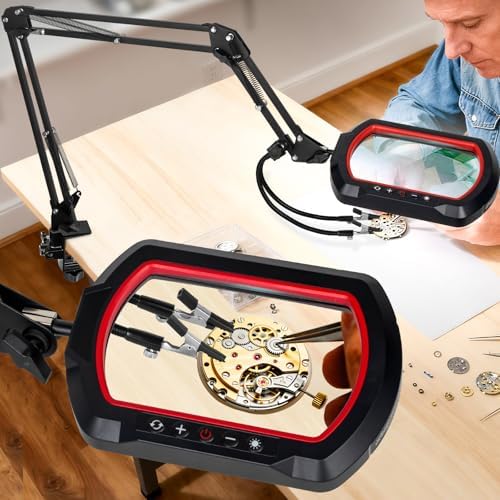 12X Square Magnifying Glass with Light and Clamp, Solder Helping Hand