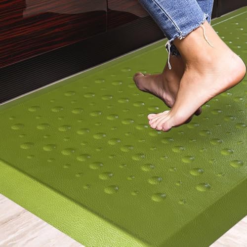 1" Extra Thick Anti Fatigue Kitchen Floor Mat Comfort Standing Mat 17'' x 30'', Office Standing Desk Mat, Kitchen Rug, Massage Points Comfort Mat, 140D PU Foam (Green, 40" L x 20" W x 1" Th)