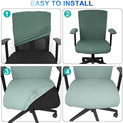 Tallew Office Chair Covers Set Computer Universal Protective Stretchable Chair Seat Covers Desk Armrest Slipcovers Pads Office Cushion Backrest for Rotating(Green)