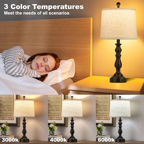 Black Table Lamps Set of 2, Black Lamps for Bedroom, USB C+A Ports