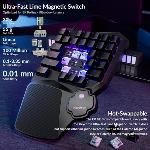 Keychron C0 HE 8K Wired One-Handed Gaming Keypad, Rapid Trigger Hall Effect Magnetic Switches, 35 Programmable Keys, Per-Key RGB Lighting, Web-Based Configurator, Compatible with Windows & macOS