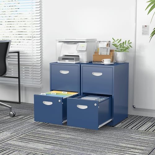 SteeLoong 2 Drawer File Cabinet,Metal Office File Cabinet with Lock,Blue