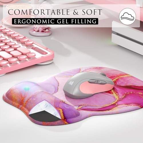 MROCO Ergonomic Mouse Pad with Gel Wrist Rest, 9.4 x 8.1 in, Pink Marble