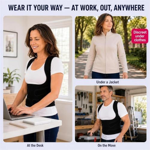 Fit Geno Posture Corrector for Women & Men, Back Shoulder Support Brace