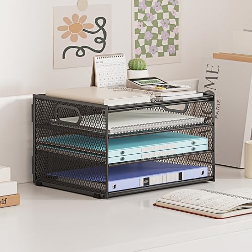 4 Tier Black Paper Tray Organizer for Desk Organizers and Accessories