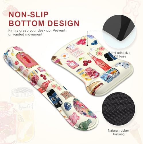 iCasso Ergonomic Mouse Pad, Keyboard Wrist Rest, Memory Foam Mousepad with Wrist Support, Easy Typing and Relieve Wrist Pain Keyboard Pad for Computer(Watercolor Stickers)