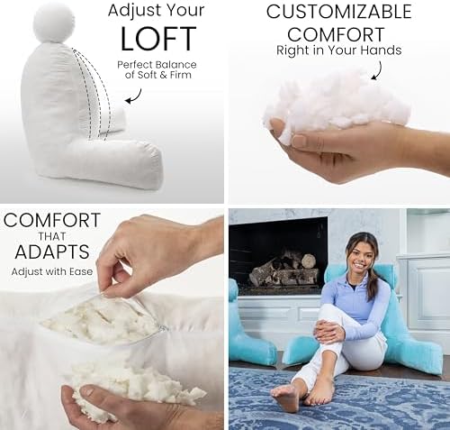 Husband Pillow XXL The Original for Adults - 30" Tall Backrest for Sitting Up in Bed - Firm Support Reading, Bed Rest Pillow for Adult, Neck Roll, Removable Cover - TV - Carolina Blue