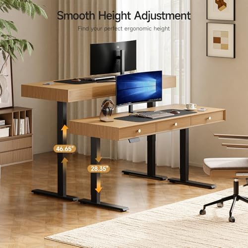 ONBRILL Electric Standing Desk with 3 Drawers, 55x24 Height Adjustable,