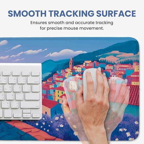 Aesthetic Desk Mat, Cute Hillside Cat Desk Pad Protector for Work & Decor, 35.4" x 15.7", Pretty Non-Slip Extended Mouse Pad for Office or Home