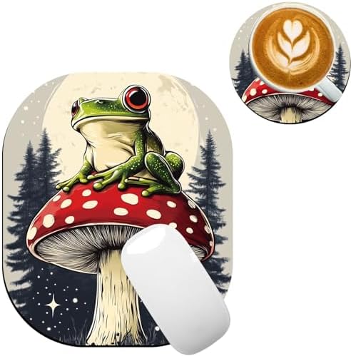Small Mouse Pad，Mini Mouse Pad 6 x 7 Inch，for Laptop Keyboard Tray Wireless Mouse Home Office Travel，with Non-Slip Rubber Base, Waterproof Mouse Mat，Frog on Red Mushroom