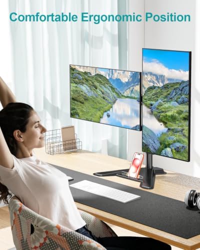 MOUNT PRO Dual Monitor Stand, Free-Standing Full Motion Monitor Desk Mount Fits 2 Screens up to 27 inches,17.6lbs with Height Adjustable, Swivel, Tilt, Rotation, VESA 75x75 100x100, Black