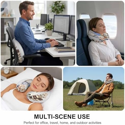 Neck Pillow Vintage Lighthouse Anchor Flower Washable Memory Foam Pillow for Airplane Office Car Sleeping, Shell Starfish on Desk Travel Pillows U Shaped Stretch Neck Support Pillows
