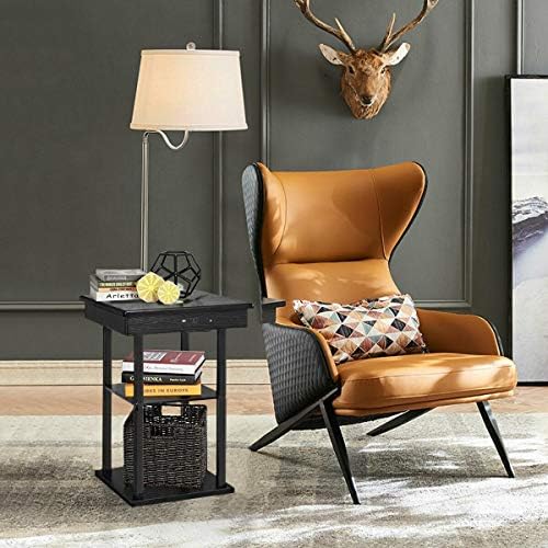 Brightech Madison w. Table & Lamp Combo, Desk Lamp with Wireless Charging Pad and USB Port, Bedside Reading Lamp, Nightstand Lamp with LED Bulb for Bedroom, Living Room, Office - Classic Black