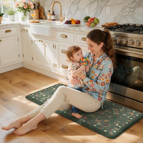 LEEVAN Anti Fatigue Kitchen Mats Non-Slip, Botanical Cushioned Kitchen Rugs