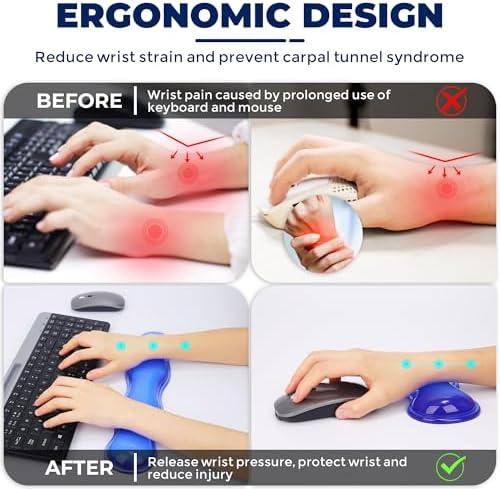 Gel Wrist Rest for Keyboard and Mouse, Wrist Rest for Keyboard, Mouse Wrist Support, Pain Relief, Cool Touch, Non-Skid, Wrist pad