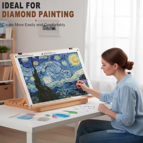24.9"x17.3" Beechwood Tabletop Easel with Paint and Sketch Papers,Mask Tape