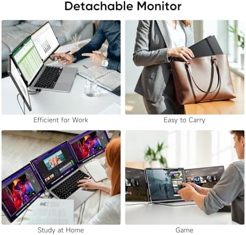 Dopesplay Laptop Screen Extender, 14" Triple Portable Monitor for Laptop, FHD 1200P IPS Screen Extender Monitors for 14"-17.3" Carry a USB flash drive，Plug & Play Compatible with Windows, Mac, Android