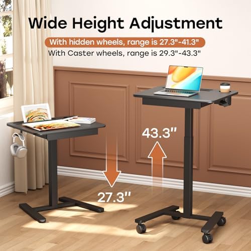 Small Mobile Standing Desk with Drawer, 23.6" x 19.7" Top
