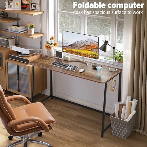 WOHOMO Folding Desk, 47.2" Foldable Computer Table for Small Spaces, Walnut