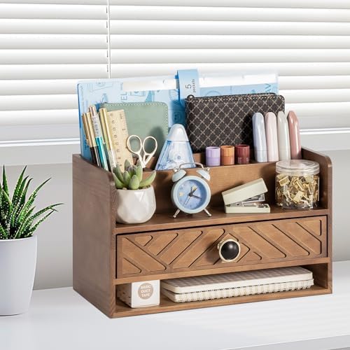 Desk Organizer with Drawer, Countertop Bill Mail Organizer and File Storage