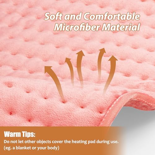 Electric Heating pad for Back Neck Shoulder Knee Arms Legs- Electric Heat Pads with 6 Heat Settings & Auto Shut Off &Dry/Moist Heat Heating Pad for Birthday Mother Father Girl Men Women, BabyPink