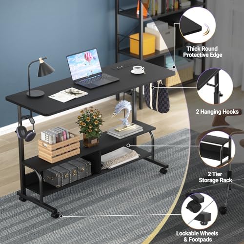 Armocity 47" Rolling Standing Desk with Charging Station for Couch Bed