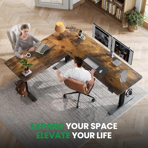 75x63 L-Shaped Electric Standing Desk with Charging Station