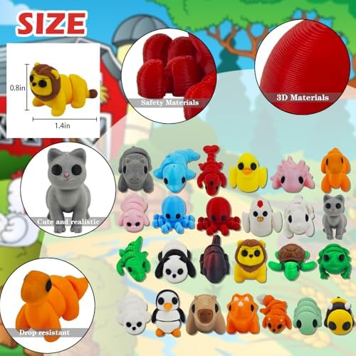 25 pcs 3D Printed Animal Figurines, Mini Articulated Animal Figurines Toys