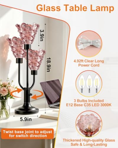 Lightdot Mid Century Modern Black Glass Table Lamp Dimmable Bulbs Included