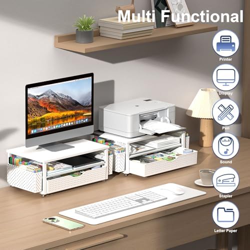 Spacrea Desk Organizers and Accessories, Printer Stand with Storage, White