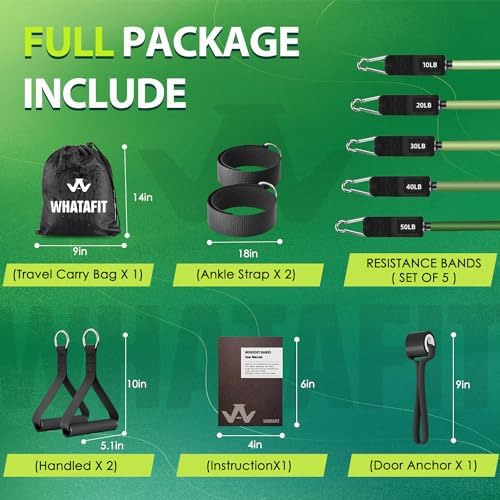 WHATAFIT Resistance Bands with Handles, 150 lb Exercise Bands Set