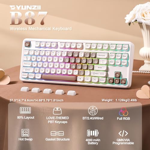 YUNZII B87 TKL Wireless Mechanical Keyboard (Brown Heart, MilkV2)