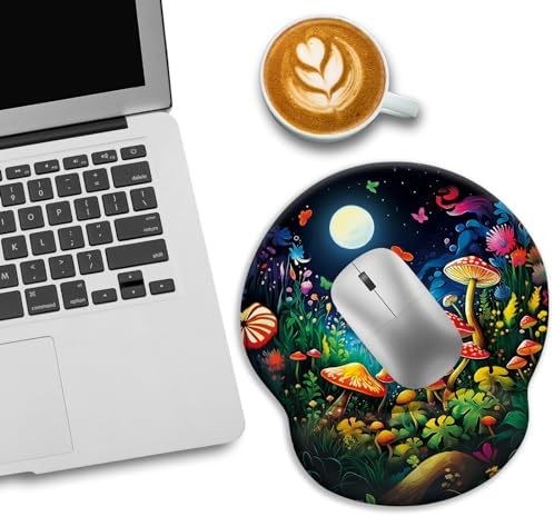 LIMKRIAN Mushroom Ergonomic Mouse Pad with Gel Wrist Rest, 9.8 x 8.6 in