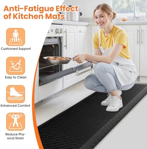 4/5 Inch Extra Thick Kitchen Mats for Floor,Non Slip Anti Fatigue Kitchen Rugs,Waterproof Stain Resistant Sink Mat,Cushioned Standing and Comfort Mats for Office (17"x60" Black)