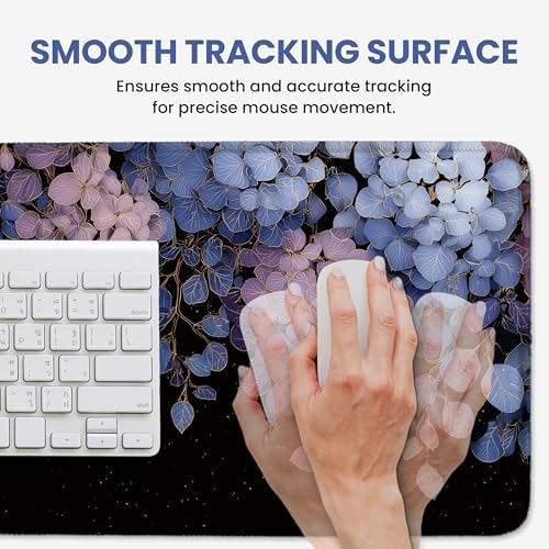 Aesthetic Desk Mat, Cute Midnight Hydrangea Desk Pad Protector for Work & Decor, 31.5" x 11.8", Pretty Non-Slip Extended Mouse Pad for Office or Home