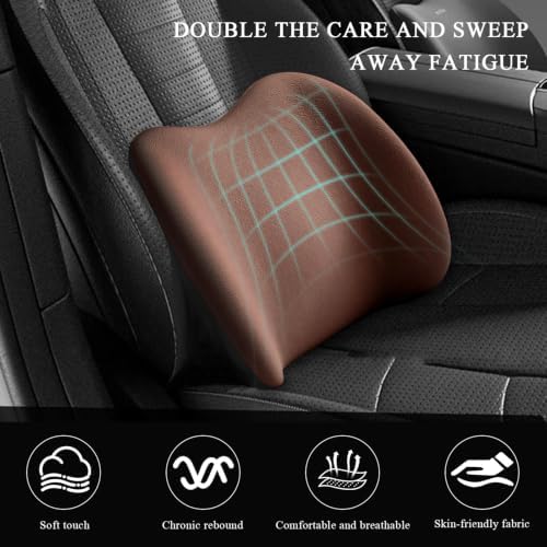 Car Lumbar Support Cushion, Ergonomic Memory Foam Car Back Support w/Removable Cover, Universal Breathable Lumbar Cushion Back Support Pillow with Adjusatble Strap (Coffee)