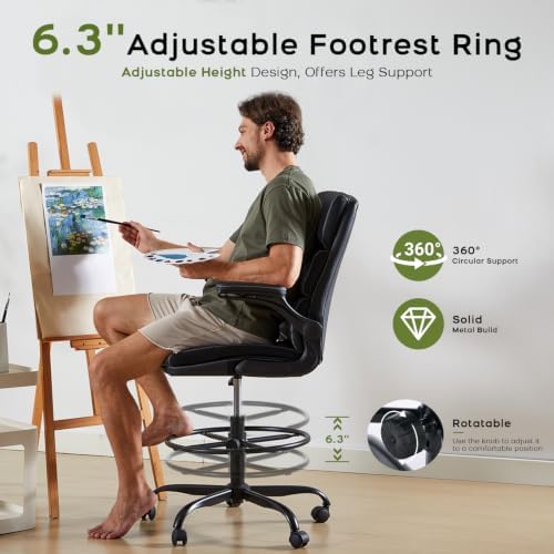 amseatec Drafting Chair, Tall Office Chair with Footrest for Standing Desk