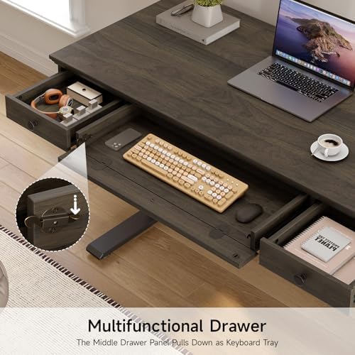 ONBRILL Standing Desk with Drawers, 55 x 23 Inch Electric Height Adjustable