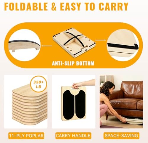 3-in-1 Slant Board for Calf-Stretching, 360° Balance Board - Wooden Incline Wedge Stretcher for Squats, Foot & Ankle Mobility, Portable Fitness Equipment, Balance Block for Heel Stretch