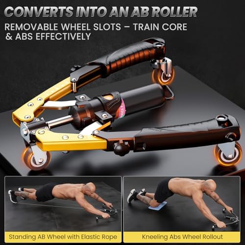 Twister Arm Trainer, 3 in 1 Hydraulic Power Chest Workout Equipment with Ab Roller Wheels and Hooks, Adjustable 22-440lbs Arm Trainer for Men Women, Home Gym Equipment for Full Body Strength Training