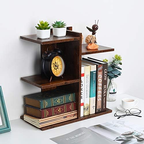 PAG-Mass Desktop Bookshelf Freestanding Wooden Countertop Bookcase Accessories Organizer Display Rack Dorm Desk Storage Shelf