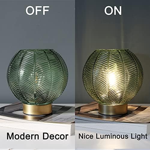LUSHARBOR Battery Operated Decorative Glass Table Lamp with Timer Green