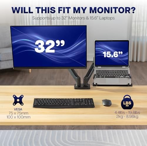 VIVO Universal Adjustable Monitor and Laptop Desk Mount, 17 to 32 inch Monitors, 10 to 15.6 inch Laptops, Dual Mechanical Arm VESA Notebook Stand with C-clamp and Grommet Options, Black, STAND-V002O-L