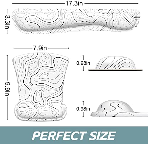 ITNRSIIET Mouse Pad Wrist Support Keyboard Wrist Rest Pad Ergonomic Mousepad Non-Slip Memory Foam Keyboard Pad Easy Typing Pain Relief Perfect for PC Laptop Gaming Office, Topographic Contour White