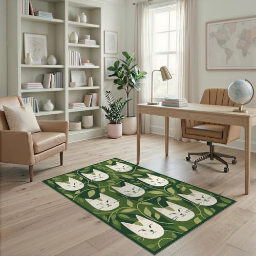 4'x6' Green Cat Forest Faces Interlinked by Ultra-Soft Area Rug
